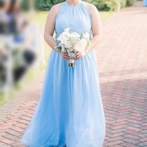 Blue Chiffon Floor-Length Halter Formal Dress